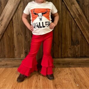 Red Tiered Ruffle Flared Jeans
